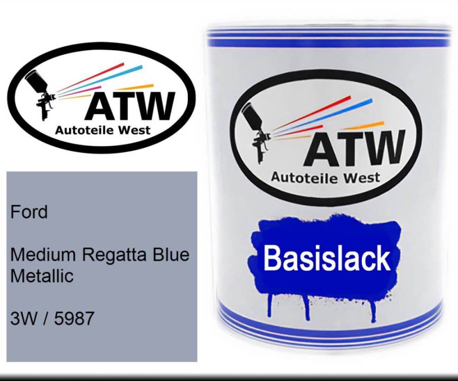 Ford, Medium Regatta Blue Metallic, 3W / 5987: 1L Lackdose, von ATW Autoteile West.